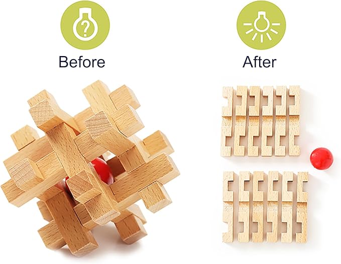 FantasyDay 6pcs Wooden Brain Teaser Puzzles, Interlocking Games for IQ Test, Intellectual 3D Assembling Educational Toy Set for Teens and Adults (6 Puzzle Set#E05)