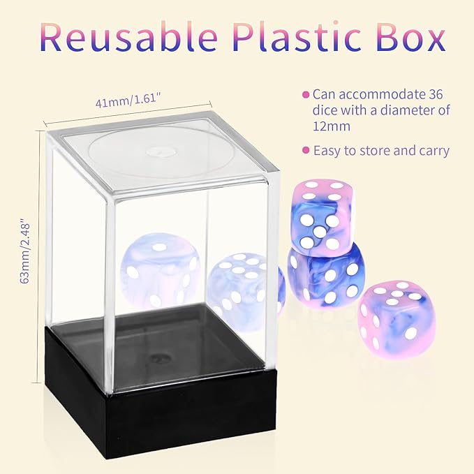 36 Pieces 12mm 6 Sided Mini Dice Set,Two Colours D6 Game Dice Set,6 Sided Standard Game Dice for Board Games Dice Games Classroom Teaching Dices Game,with Portable Gaming Box(Pink & Blue)