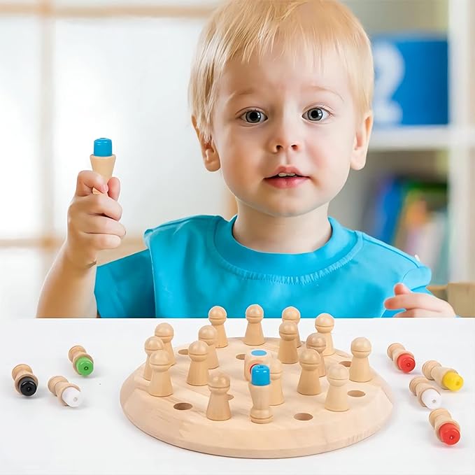 Wooden Memory Chess Matching Game: Family Board Games for Kids and Adults, Montessori Preschool Learning Educational Toy, Birthday Gift for Age 3 4 5 6 7 8+ Boy Girl
