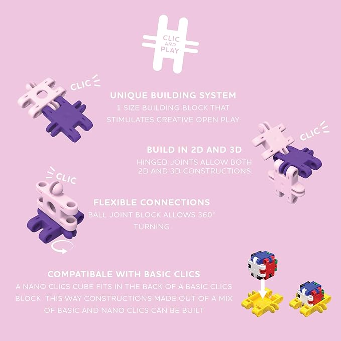 Nano Clics Fantasy Builders 250, Construction Toys for Children Ages 8 and up, Creative Educational Toys in a 250 Piece Set, Building Blocks for Girls and Boys, Durable Toys