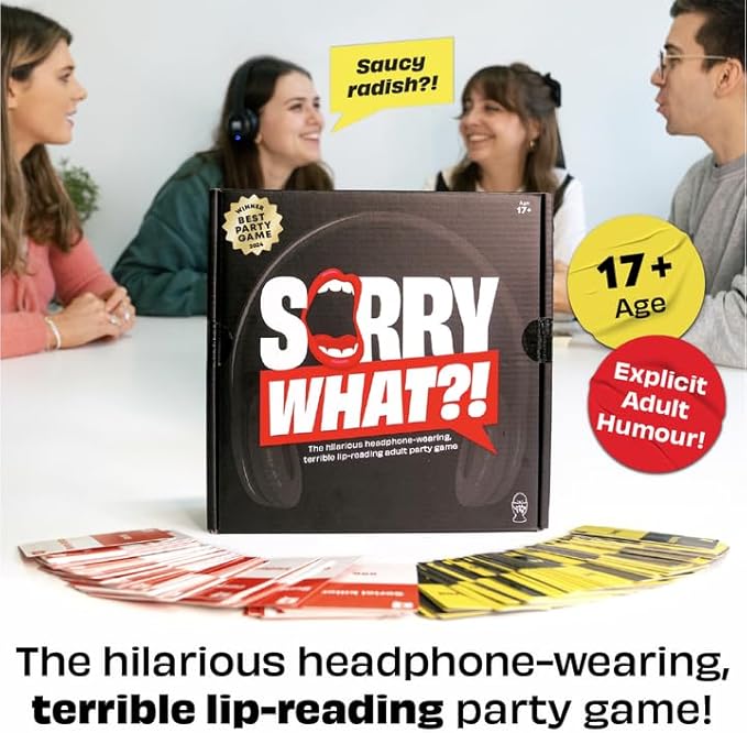 Sorry What Game - Uncensored Lip Reading Party Games for Adults - Based On The Headphone Challenge TikTok Trend - 2+ Players 40,000 Funny Phrase Combos - Card Games for Adults & Friends (Ages 17+)
