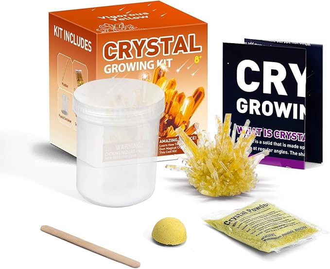 Crystal Growing Kit for Kids, Yellow DIY Crystal Science Experiment Set, Grow Your Own Crystals, STEM Educational Chemistry Kit for Boys & Girls Ages 6-12, Fun Science Lab Gift for Kids