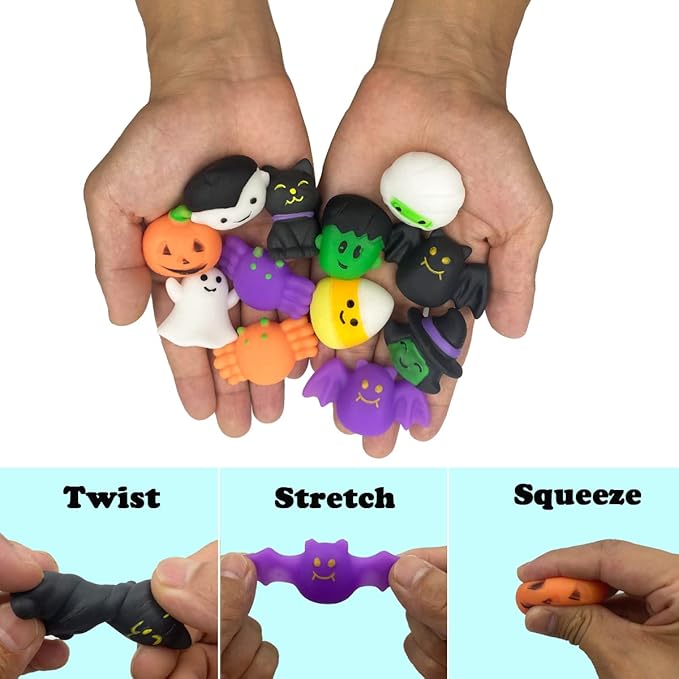 Pinkiwine 48 PCS Halloween Mochi Squishy Toys Squishies Halloween Toys for Kids Girls Boys Halloween Party Favors Halloween Treat Bags Gifts