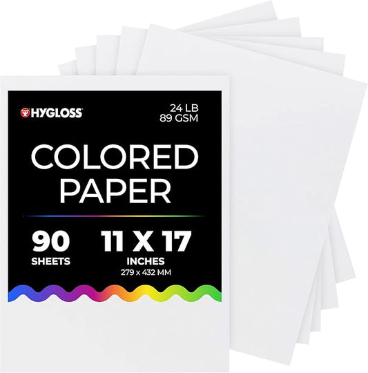 Hygloss White Paper - 24 lb, 89 GSM, Acid-Free, Fade-Resistant, 11x17-Inch Ledger Size Color Copy Paper, 90 Sheets