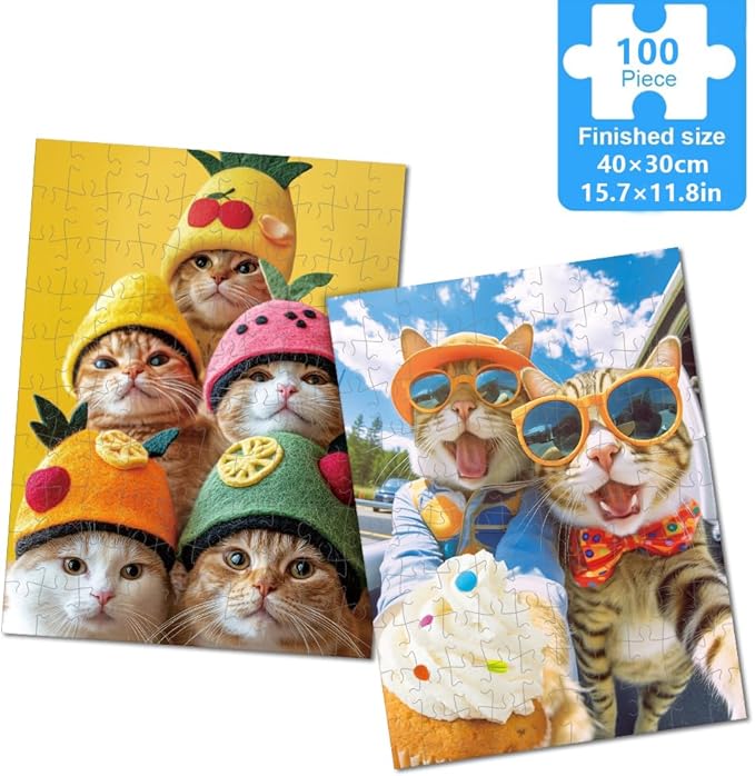 Jigsaw Puzzle 100 Piece for Adults and Teens and Kids Family Happy Games Big Size Cats Series Pack of 2