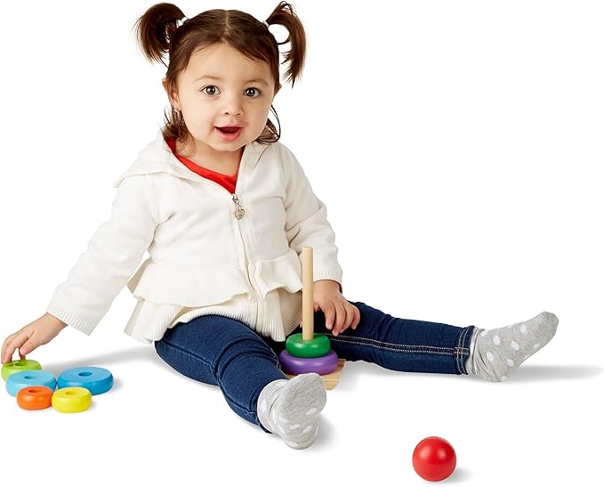 Melissa & Doug Rainbow Stacker Wooden Ring Educational Toy - Wooden Stacking Rings, Stacker Toys for Toddlers Ages 2+