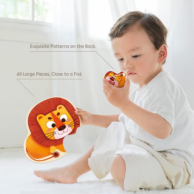 Toi 6 Packs Large Piece Toddler Jigsaw Puzzles for Kids Aged 2.5+, Animal Shaped Floor Puzzles for Beginner, Preschool Learning Game for Boys Girls, Wild Animals