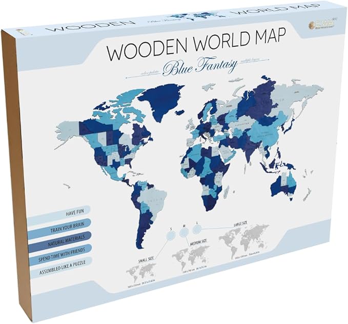 EWA Eco-Wood-Art - Wooden Puzzles for Interior and Design - World map - Souvenir, Gift, Kitchen, Home Decor, Interior (Blue Fantasy 114 Pieces)