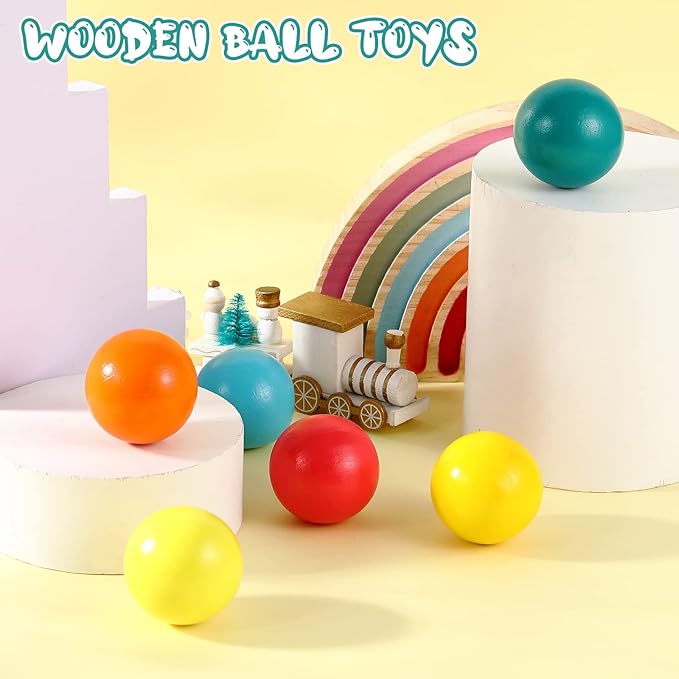 Bucherry 12 Pcs Montessori Wooden Balls 1.8 Inch Wooden Replacement Ball Educational Counting Toys Preschool Learning Material for Montessori(Fresh Color)