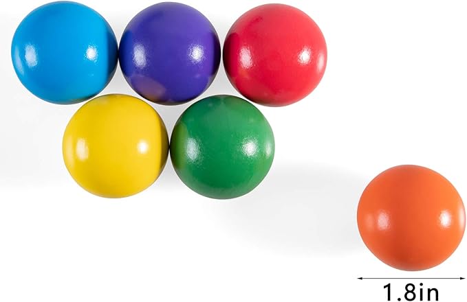 1.8 Inch Montessori Wooden Rainbow Balls, Colorful/Pastel/Natural Wooden Ball Toys for Toddler & Baby Grasping, Preschool Learning Material, Educational Counting Toy - 6 Pcs
