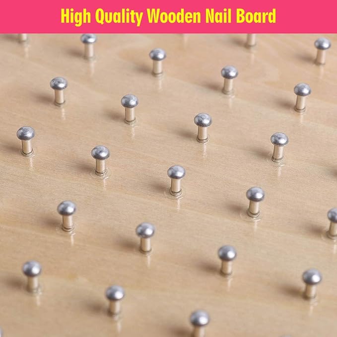 Skrtuan Wooden Geoboard with Pattern Cards & Rubber Bands, Montessori STEM Educational Toy for Kids 5-8 Years Old, Brain Teaser Puzzle Game for Geometry Learning and Creative Shapes