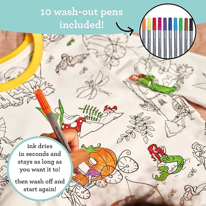 eatsleepdoodle coloring pajamas for boys and girls, with 10 washable markers, Kids Colorable Pajama 100% cotton