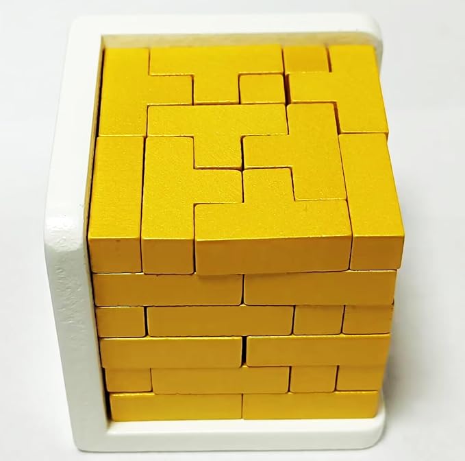 3D Wooden Brain Teaser Puzzle Cube Wooden Puzzles T-Shaped Jigsaw Logic Puzzle Game Puzzles Educational Toy for Kids and Adults (Golden)