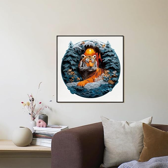 Wooden Jigsaw Puzzle, 200-500 Pieces Unique Shape Animal Puzzle, for Adults & Kids, Birthday Gift Family Game, Decorative Puzzle, Unique Gift (Snow Tiger, 200 PCS)