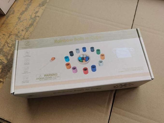 Rainbow Balls in Cups Toddler Montessori Toys for 3 Year Old Up, Kids Preschool Wooden Matching Games for Learning Color Sorting and Counting