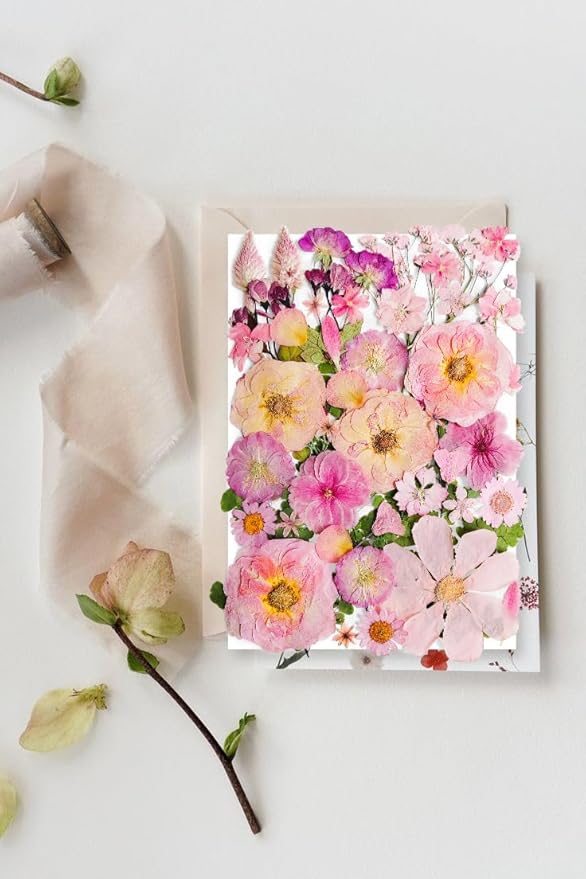 Pink Dried Pressed Flower for Resin,Real Nature Pressing Floral Leaves for DIY Craft, Mold, Jewelry Making, Candle Scrapbooking Supplies