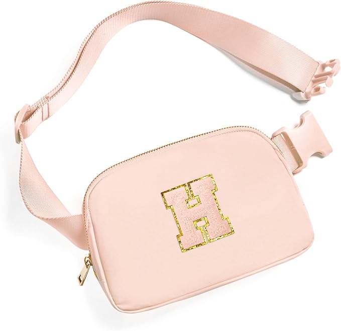 Gitus Gifts for 8 9 10 11 12 Year Old Girls Belt Bag Fanny Pack Crossbody Bags with Initial Letter Patch Cute Stuff Birthday Gifts for Teen Girls Women Personalized Trend Stuff (Coral Pink-H)