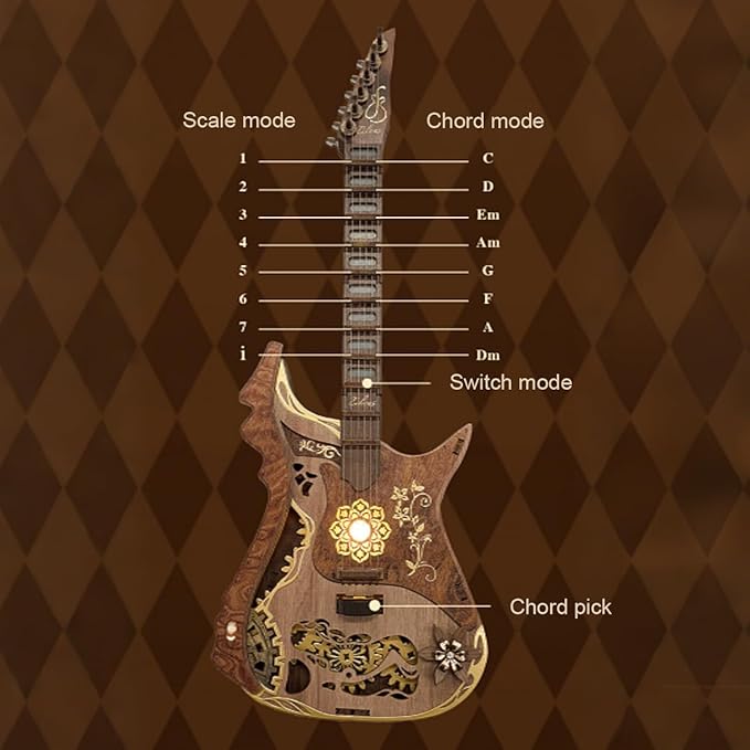 CUTEROOM 3D Wooden Puzzle Chord Guitar - DIY Mechanical Model Kit for Adults, Wooden Gear Construction Craft Set, Creative Jigsaw Puzzle Gift for Birthday Christmas