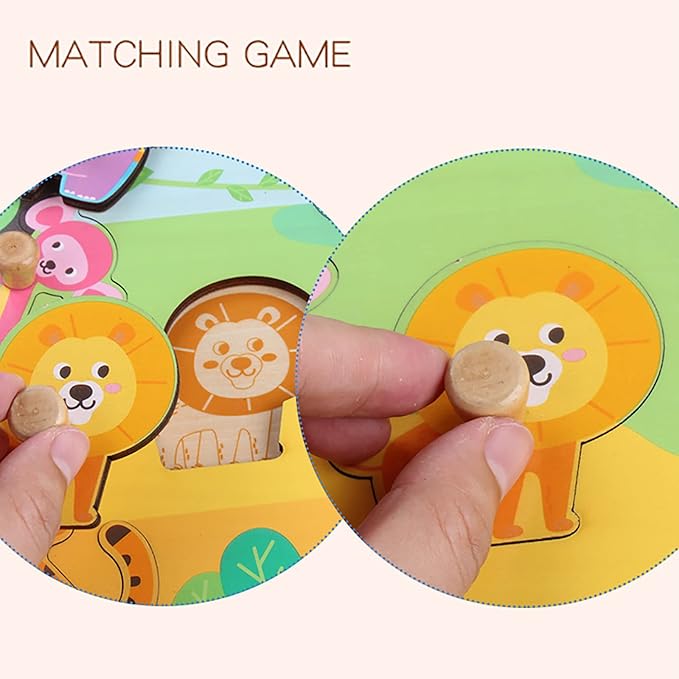 Wooden Puzzles for Toddler Peg Puzzle Toys, Wooden Jigsaw Puzzles Zoo Animal Patterns Puzzle with Handles Educational Montessori Puzzles