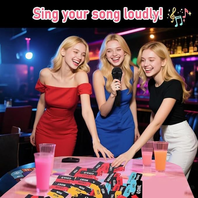Mic Karaoke Party Game, Family Microphone Music Card Game, 8+ Year Olds, 2-10 Players, Family Games for Bad Singers with 250 Song Lyrics, Kids Gift for Music Lovers