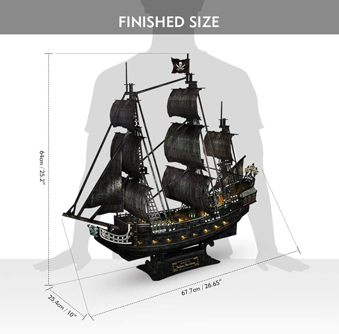 CubicFun 3D Puzzles for Adults - Led Pirate Ship Queen Anne's Revenge - Large 27'' Sailboat Puzzles - Desk Decor, Anniversary, Christmas Teacher Appreciation Gifts Adult Stocking Stuffers