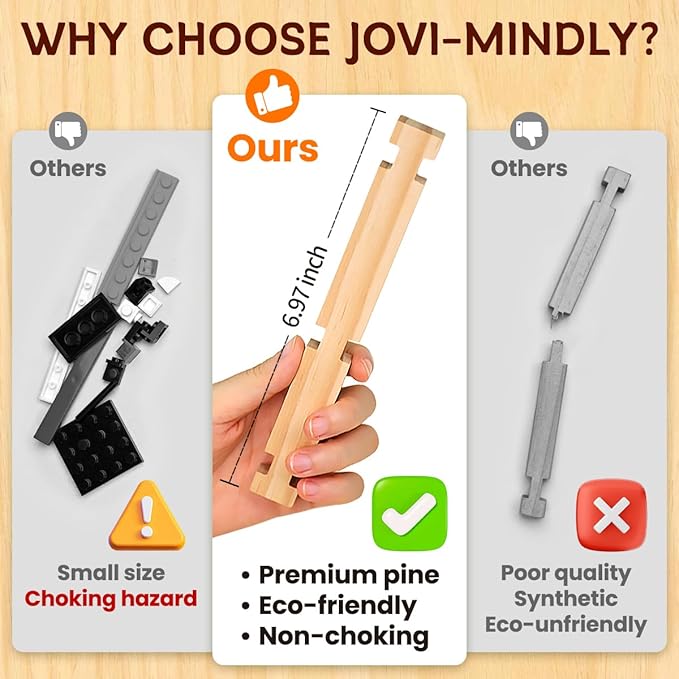 Jovi-mindly＆Notchies 107 Pcs Wooden Blocks Toys with Door and Windows,Classic Old Fashioned Toys,Wooden Building Blocks for Kids Ages 4-8 Boys and Girls,FSC Certified,Halloween Gifts