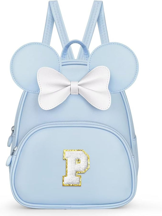 Backpack for Girls Kids Toddler, Bookbag for Teen Girl Kids Birthday Gifts, School Backpack for Girls with Cute Bow, Initial Blue P