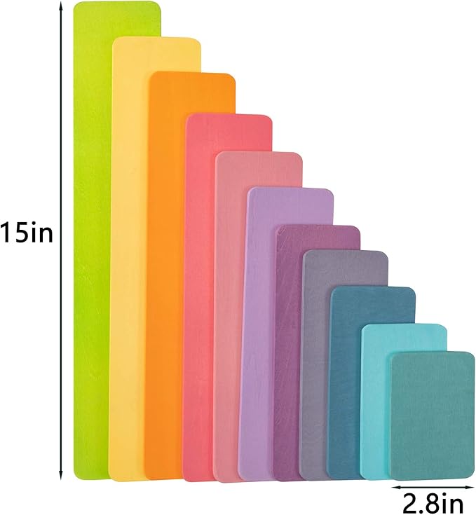 Wooden Pastel Building Board, 11Pcs Rectangle Rainbow Straight Slats, Wooden Rainbow Stacking Toy, Learning Creative Thinking Toys