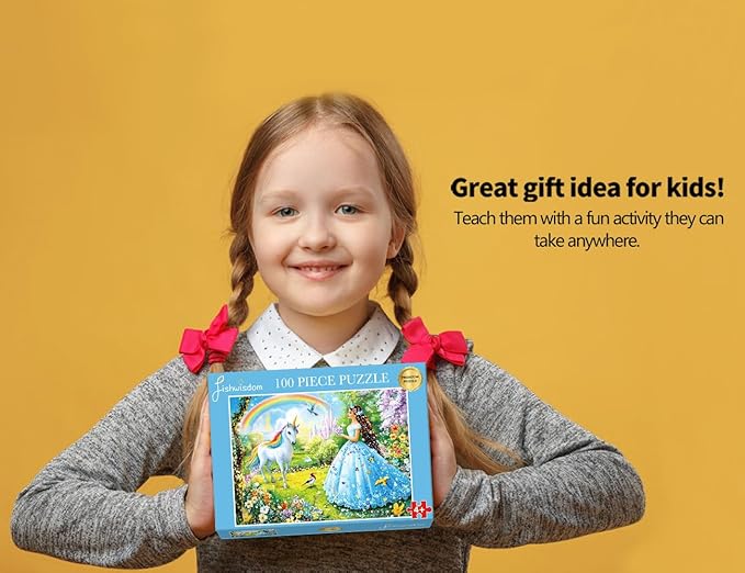 Pack of 2, 100 Piece Jigsaw Puzzles for Adults and Teens and Kids Family Happy Games Princess Unicorns Puzzles