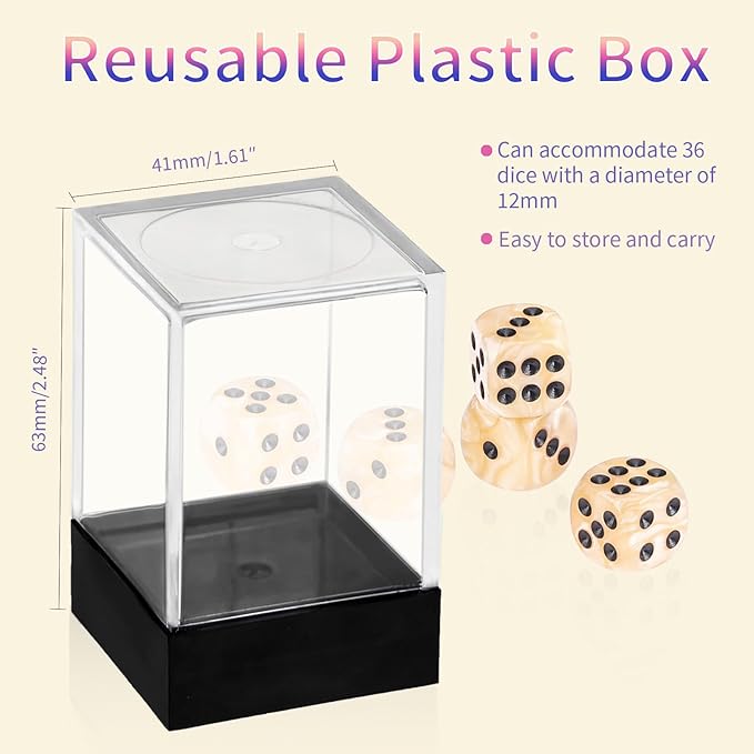 36 Pieces 12mm 6 Sided Mini Dice Set,Pearl Pattern D6 Game Dice Set,6 Sided Standard Game Dice for Board Games Dice Games Classroom Teaching Dices Game,with Portable Gaming Box(Beige)