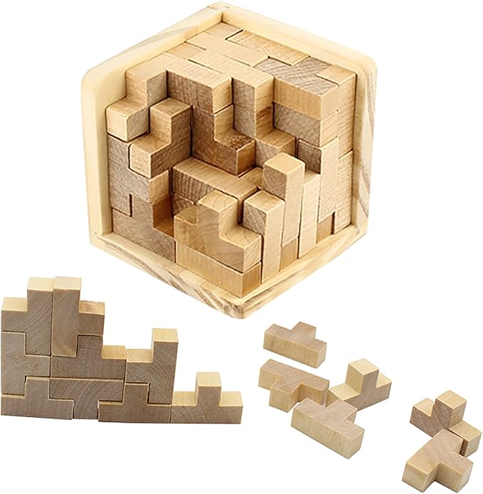 Wooden Brain Teaser Puzzle Cube Wooden Puzzles T-Shaped Jigsaw Logic Puzzle Educational Toy for Kids and Adults by AHYUAN (Natural)