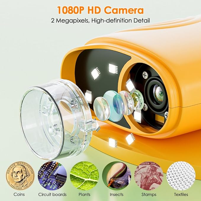 Handheld Microscope for Kids, Temodu 2.0" Screen Educational Science Kit, Rechargeable Mini Portable Digital Microscopes, 4X Zoom, can be Used as a Birthday, Ages 3+