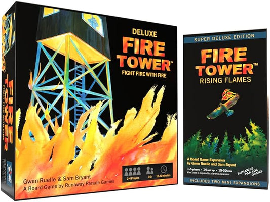 Deluxe Fire Tower Board Game + Super Deluxe Rising Flames Expansion Bundle (Includes Two Mini expansions!) - Fight fire with fire in Fast paced and Competitive Game | Easy to Learn | 15-30 min