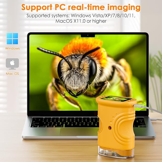 Handheld Microscope for Kids, Temodu 2.0" Screen Educational Science Kit, Rechargeable Mini Portable Digital Microscopes, 4X Zoom, can be Used as a Birthday, Ages 3+