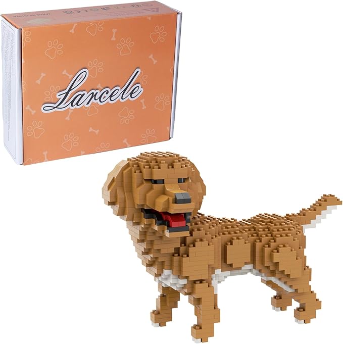 Larcele Micro Building Blocks Animal Set, DIY Mini 3D Building Toy Bricks,824 Pieces KLJM-05(Golden Retriever)