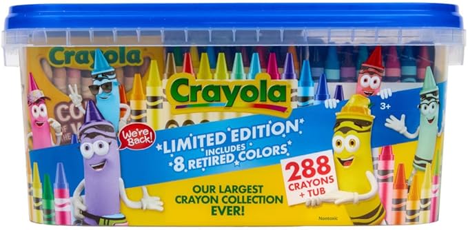 Crayola Crayon Tub - Limited Edition Colors (288ct), Bulk Crayons for Kids, Must Have Classroom Art Supplies for Preschool & Kindergarten, Bulk Classroom Essentials