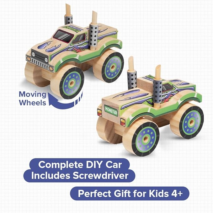 Little Jupiter DIY Wooden Kits w/Stickers - Kids Building Kit - Stem Toys for Ages 4-7 - Wood Crafts for Kids - Woodworking Kits (Monster Truck 2)