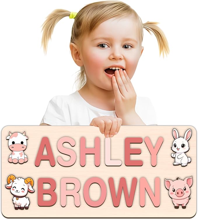 LOVELYPOD Personalized Name Puzzle for Kids, Custom Name Puzzles for Toddlers 1-3 Animal Puzzle, Customized 1st Birthday for Girls & Boys Wooden Toys for Kids, for New Baby - Style 15