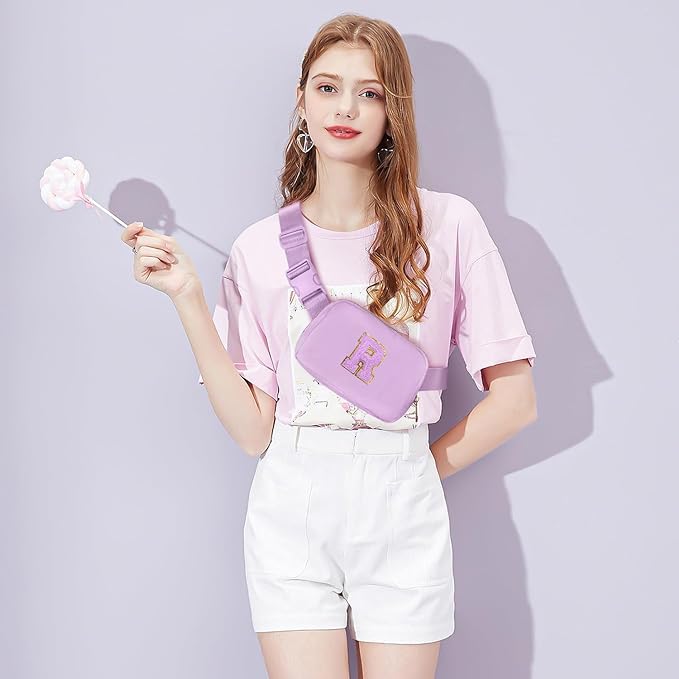 Gitus Gifts for 8 9 10 11 12 Year Old Girls Belt Bag Fanny Pack Crossbody Bags with Initial Letter Patch Cute Stuff Birthday Gifts for Teen Girls Women Personalized Trend Stuff (Lavender-R)