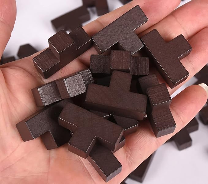 3D Wooden Brain Teaser Puzzle Cube Wooden Puzzles T-Shaped Jigsaw Logic Puzzle Game Puzzles Educational Toy for Kids and Adults (Coffee)