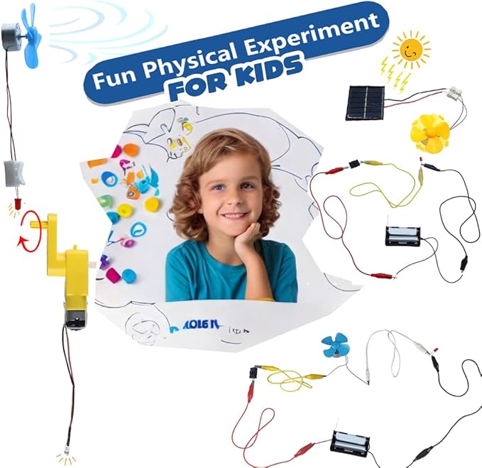 Delinx Fun Physics Science Experiment Kit: Windmill & Hand-cranked Generator, Solar Power, Basic Electric Circuit Learning, DIY Educational STEM Project for Kids & Teens, Girls & Boys