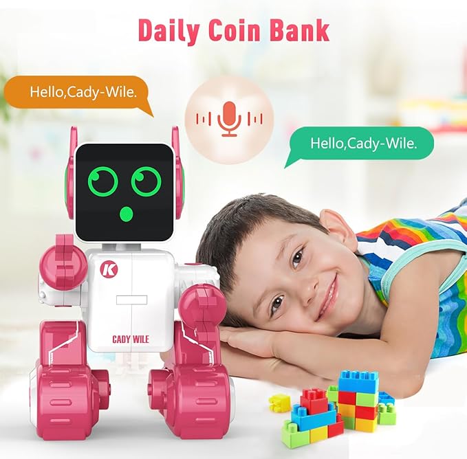 Robot Toy for Kids, Remote Control Intelligent Programming RC Robot, Suitable for Music, Dancing, Talk, Play as a Gift for Girl and Boy (Pink)