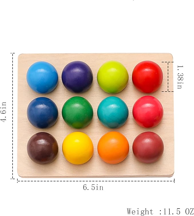 ibwaae Wooden Color Sorting Balls Game Peg Board Rainbow Color Matching Toys 12 Pcs Activities Balls Montessori Toys for Toddlers