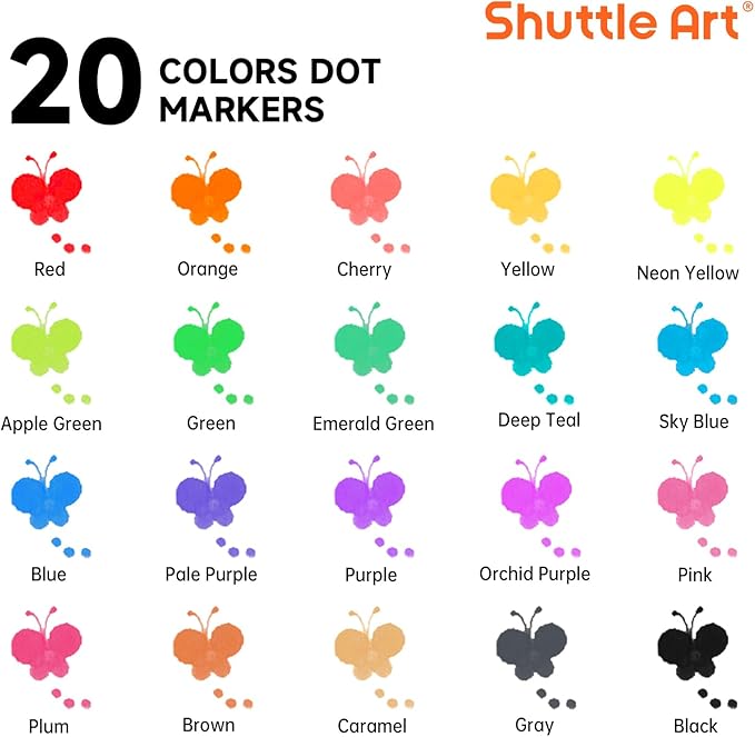 Shuttle Art Dot Markers, 20 Colors Washable Markers for Toddlers,Bingo Daubers Supplies Kids Preschool Children, Non Toxic Water-Based