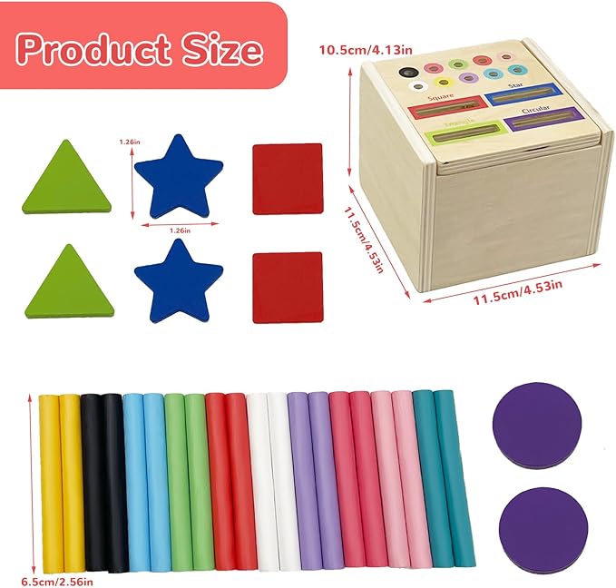 Wooden Montessori Toys for Toddlers, Color & Shape Sorting Matching Games, Fine Motor Skills Sensory Preschool Learning Educational Toys Baby Boys Girls Gifts (2 in 1)