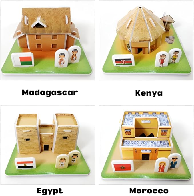 3D Puzzle Set - Traditional Houses Collection: Build 8 Country Models with Authentic Costumes, DIY Kit for Hobbyists, Creative Toy and Home Decor (Africa and Oceania)