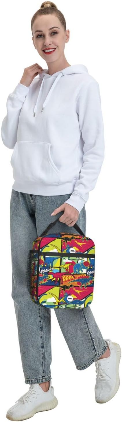 Cartoon Dinosaur Reusable Lunch Box Food Bag Insulated Lunch Bag for Teenage Boys Girls School Beach