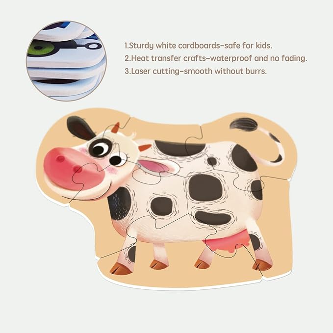 Toi 6 Packs Large Piece Toddler Jigsaw Puzzles for Kids Aged 2.5+, Animal Shaped Floor Puzzles for Beginner, Preschool Learning Game for Boys Girls, Farm Animals