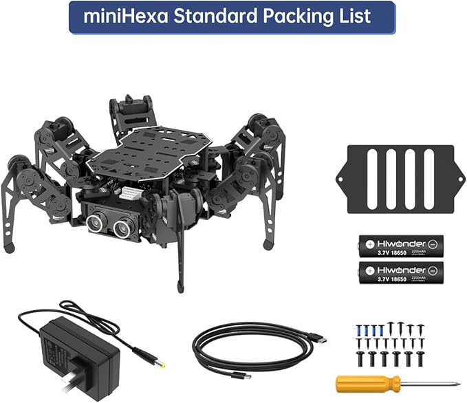 18DOF Hexapod Robot for Arduino Programming, Spider Walking Crawling Self-Balancing AI Vision Voice Control Obstacle Avoidance, STEM Education Open Source Robot with Tutorials, miniHexa Standard Kit