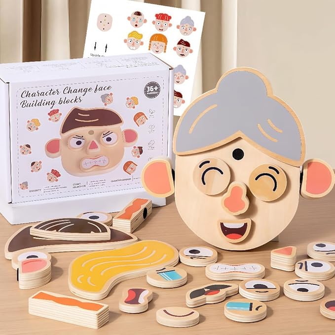 Wooden Montessori Figure DIY Face Puzzle, Early Education Cognitive Building Block Board, Figure Expression Children's DIY Preschool Education Children's Toy, for Boys and Girls Aged 3-8